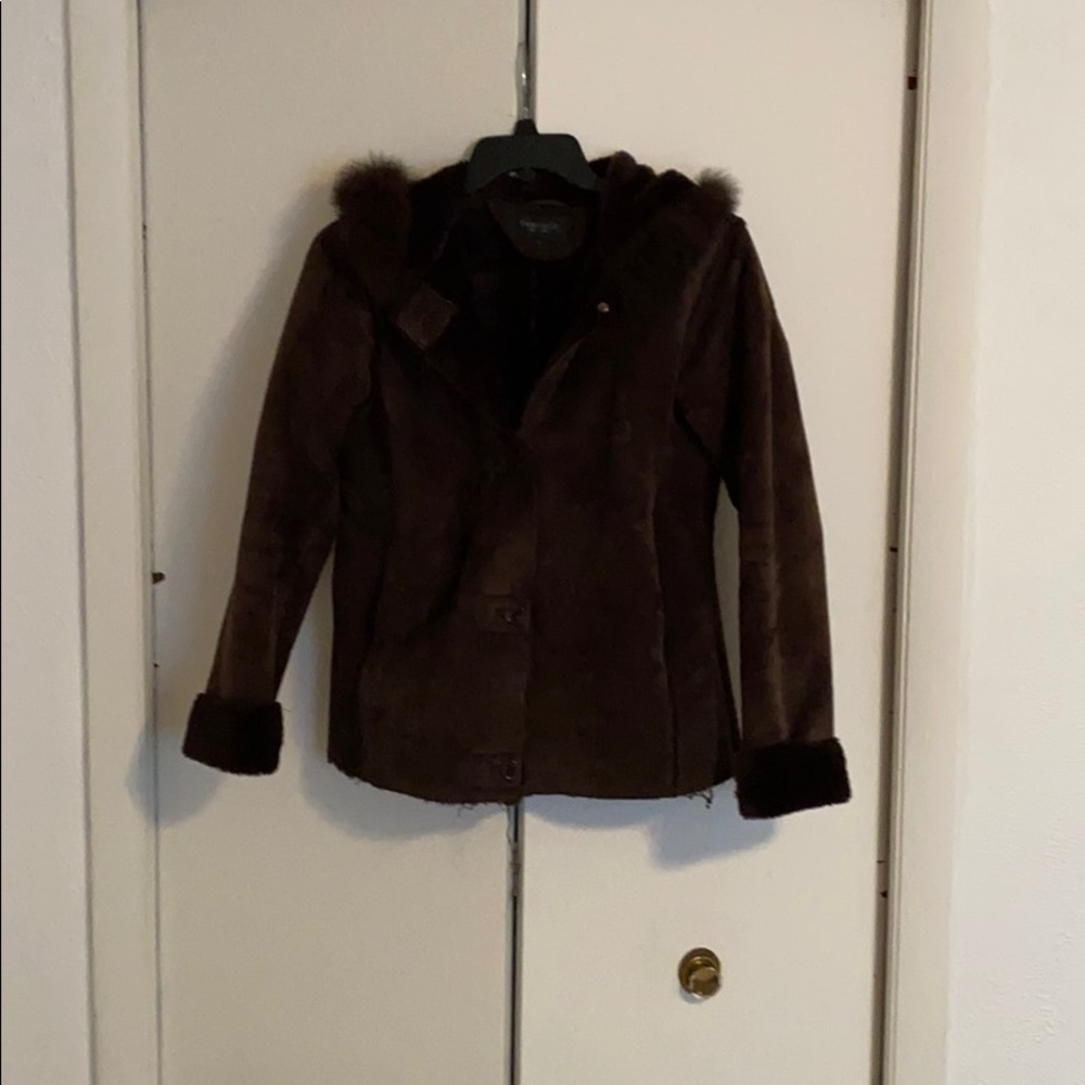 Damselle leather hooded jacket
